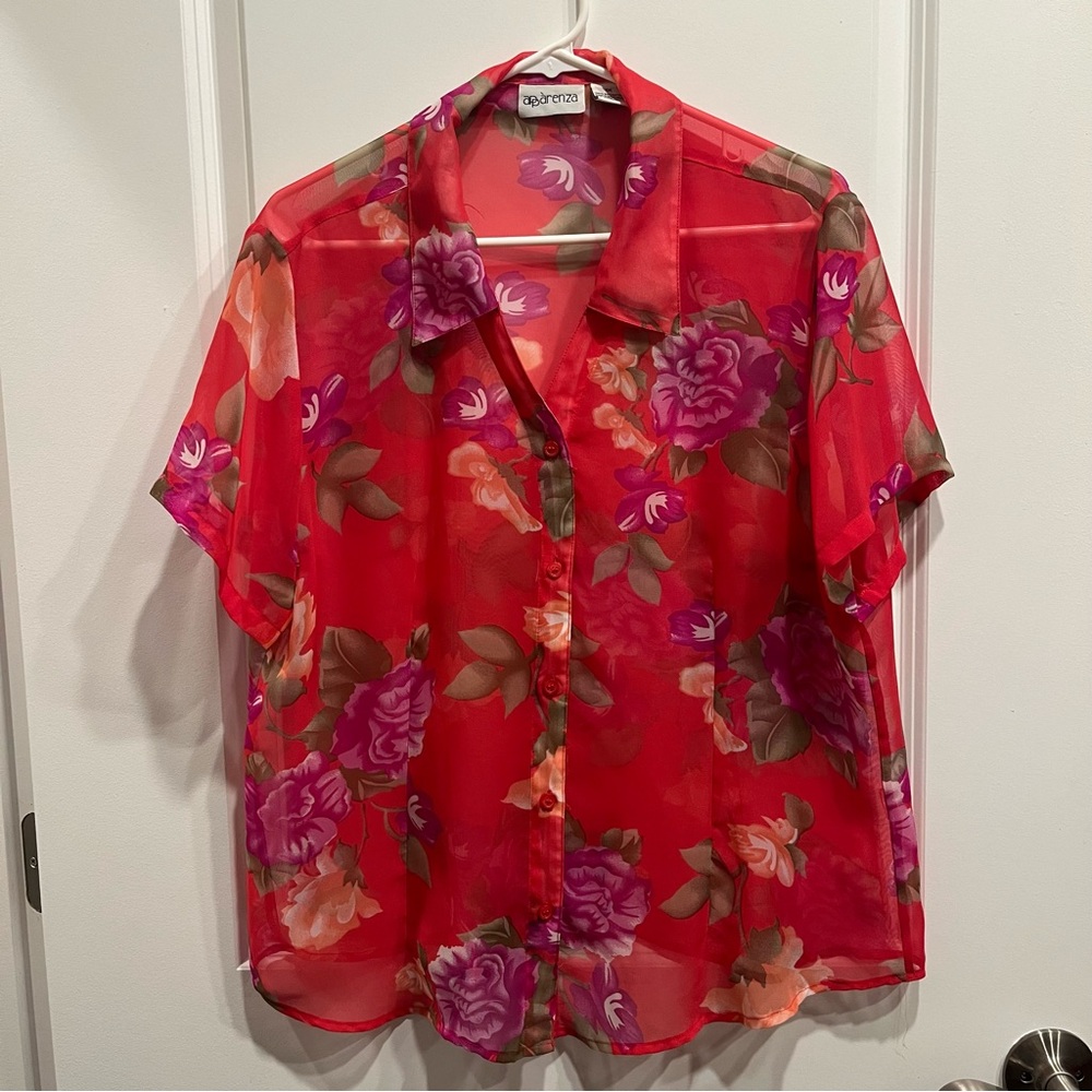 Vintage Apparenza Sheer Floral Blouse Women’s Size 1X.